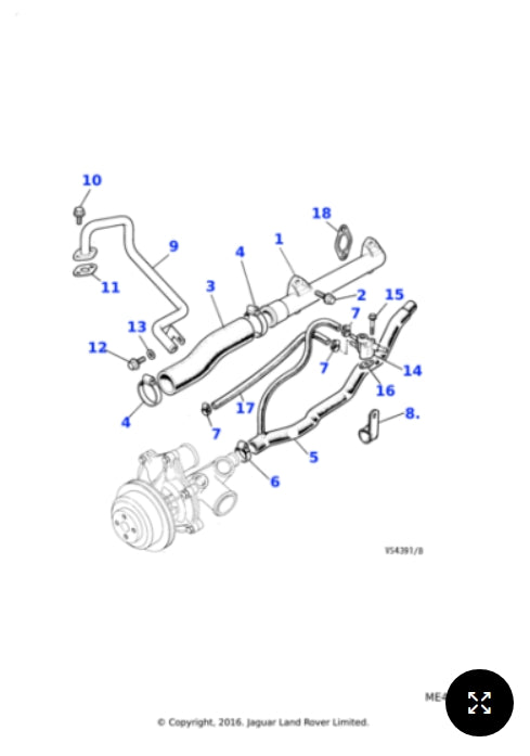 EBC3707 - Jaguar Heater return hose (Genuine & New)
