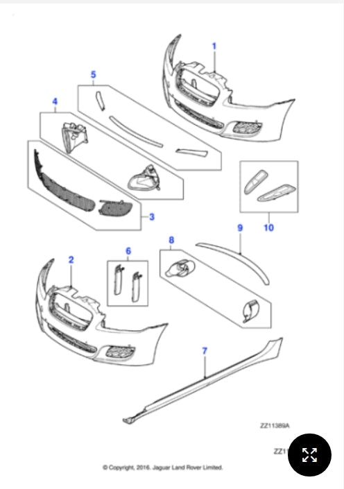 C2Z9975 - Jaguar Front bumper grille kit (Genuine & New)