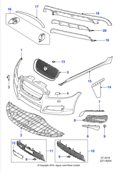 C2Z16217 - Jaguar XF LHS BUMPER LOWER BLADE (Genuine & New)