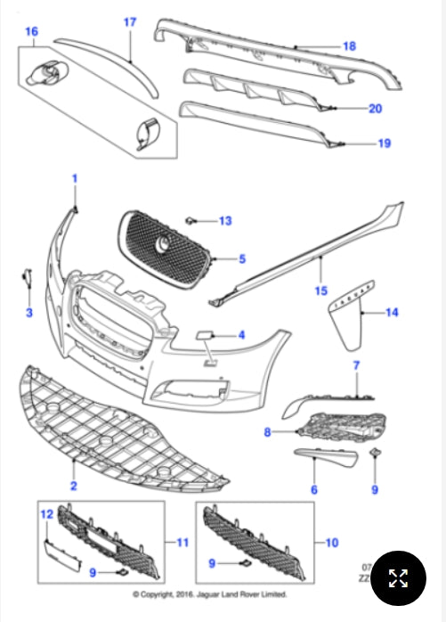 C2Z16213 - Jaguar XF RHS BUMPER LOWER BLADE (Genuine & New)